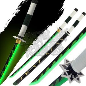 LED LIGHT UP DEMON SLAYER SWORD SANEMI SHINAZUGAWA KATANA RECHARGEABLE GREEN BLADE COSPLAY SAFE
