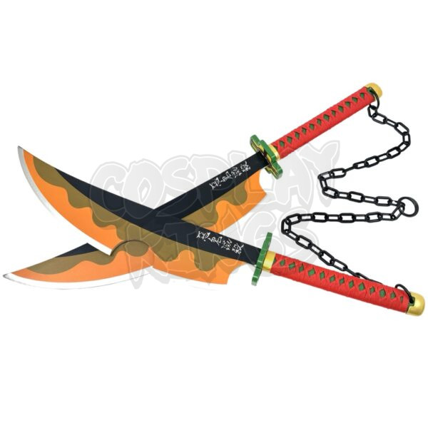 DEMON SLAYER SWORD TENGEN UZUI WOOD TWIN BLADES COSPLAY SAFE - Image 2