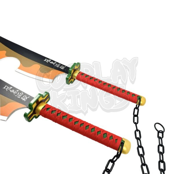 DEMON SLAYER SWORD TENGEN UZUI WOOD TWIN BLADES COSPLAY SAFE - Image 3