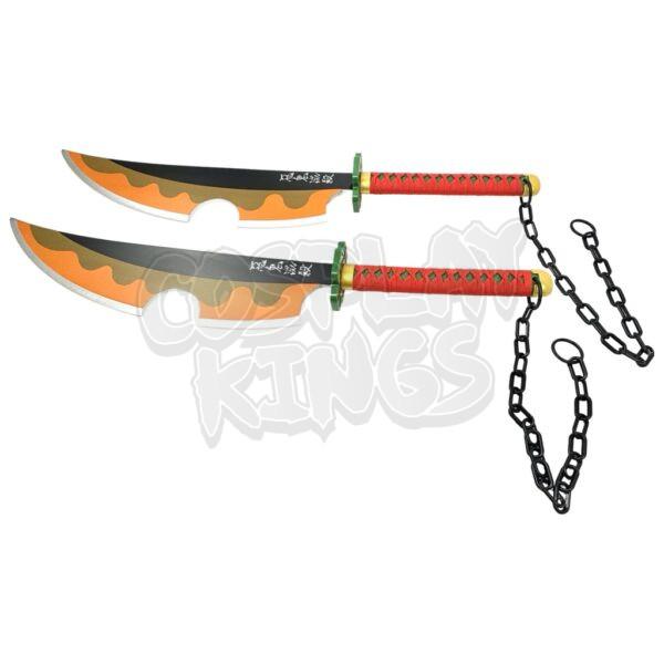 DEMON SLAYER SWORD TENGEN UZUI WOOD TWIN BLADES COSPLAY SAFE - Image 4